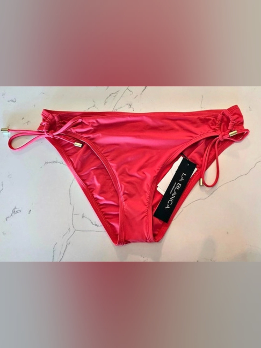 La Blanca Island Goddess Loop Tie Side Hipster Bikini Bottom Red Women's Size 12